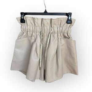 Mable Women's High-Waisted Beige Faux Leather Paperbag Shorts Size S
